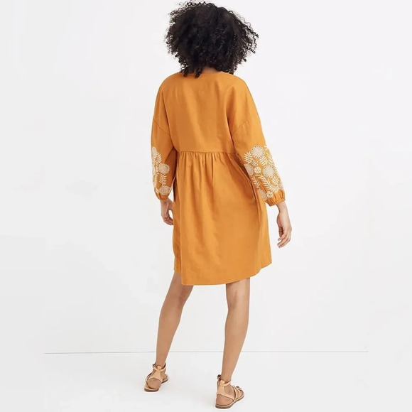 MADEWELL Embroidered Sleeve Popover Dress in Burnished Caramel - Picture 3 of 11